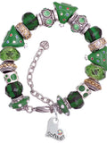 Heart with ''Softball'' and AB Crystal Green Christmas Bead Bracelet