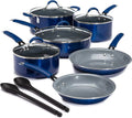 Cooking Light Allure Non-Stick Ceramic Cookware with Silicone Stay Cool Handle  12 Piece Set  Blue