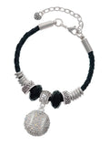 Delight Jewelry Silvertone Large Super Sparkle Crystal Clear AB Softball Daughter Celtic Knot Leather Bead Bracelet, 7+2 Extender