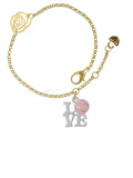 Delight Jewelry Love with Pink Softball Gold-tone Rose Link Chain Bracelet, 6.25+1.75 Extender