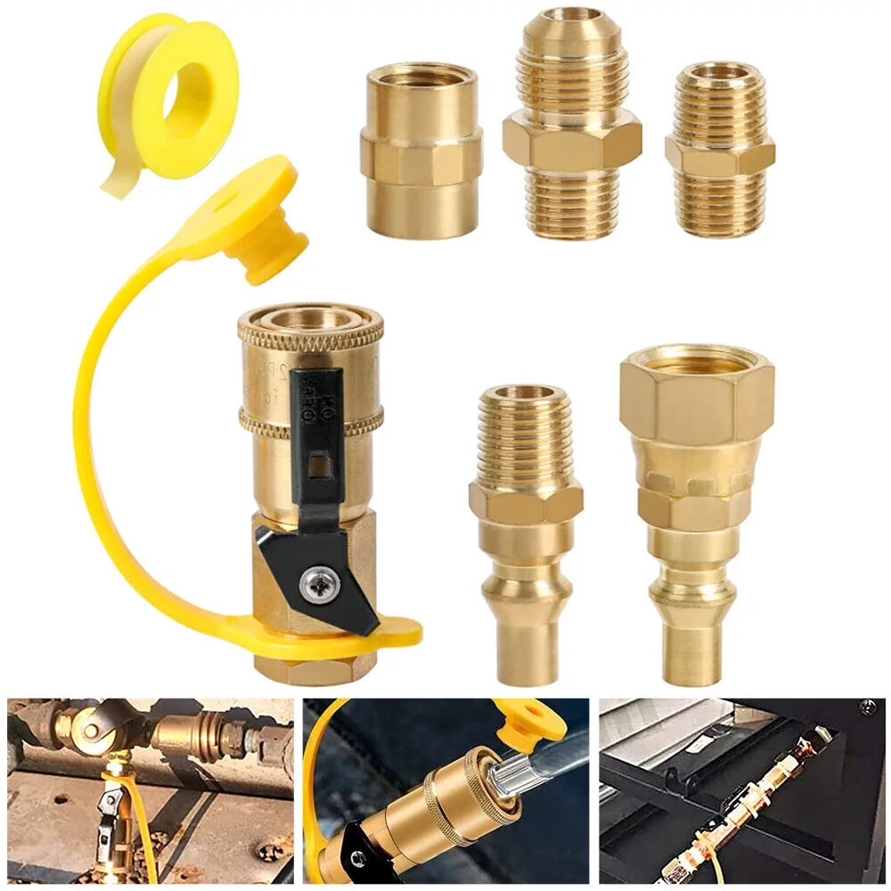 7Pcs RV Propane Quick Connect Fitting Adter 1/4 NPT & 3/8 Flare Quick Kit