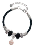 Delight Jewelry Silvertone Mini Pink Softball or Baseball Sister Celtic Knot Leather Bead Bracelet, 7+2 Extender