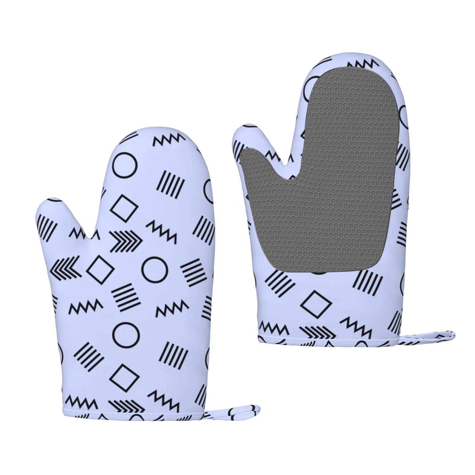 ZNDUO Kitchen Oven Gloves, Durable Heat Resistant Oven Gloves with Quilted Liner Non-Slip Textured Grip Perfect for BBQ, Baking, Cooking and Grilling, Black Line Geometry