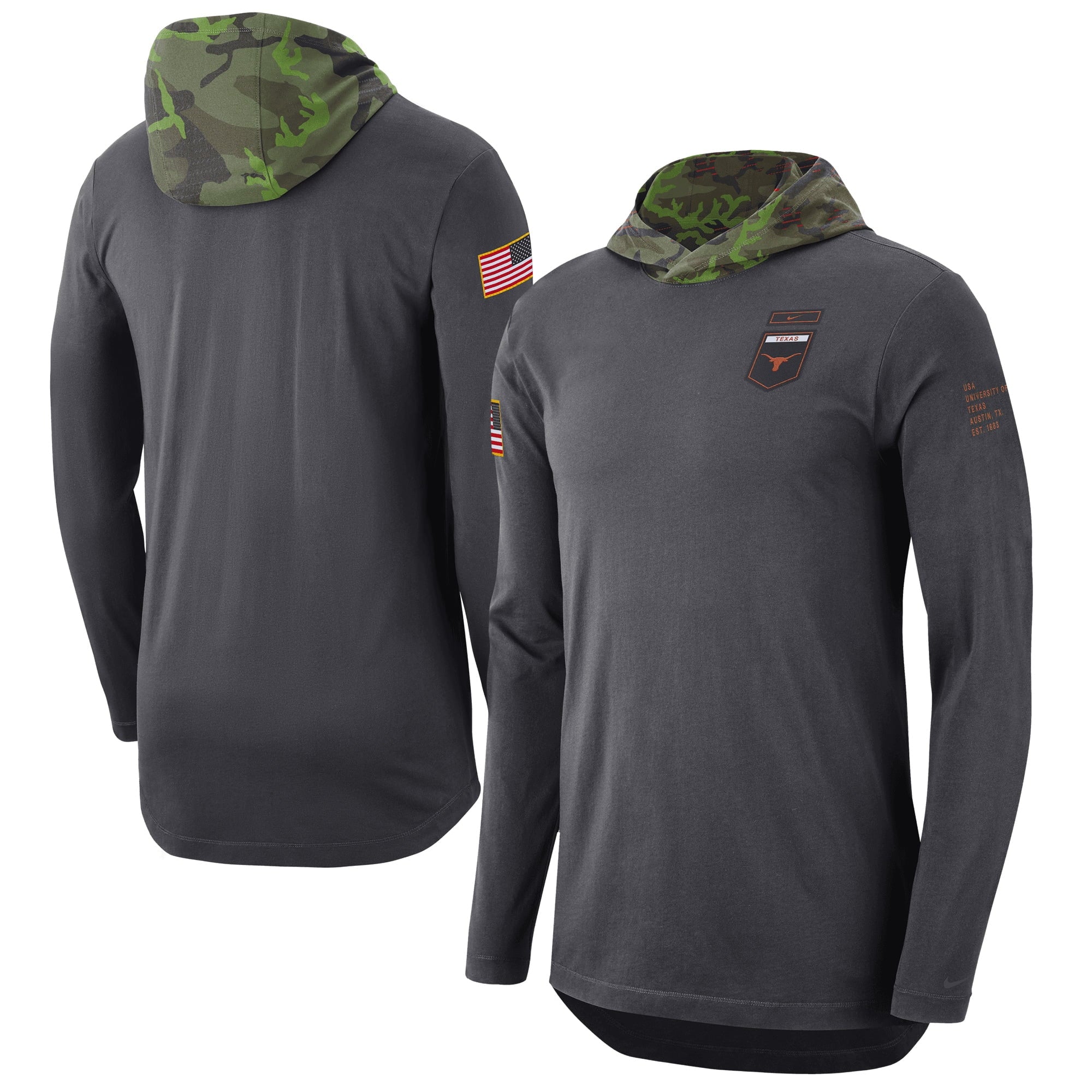 Men's Nike Anthracite Texas Longhorns Military Long Sleeve Hoodie T-Shirt