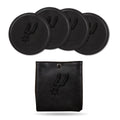 Rico Industries Basketball San Antonio Spurs Black Faux Leather Laser Engraved 4-Pack Coaster Set with Pouch - Great Beverage Accessory for Game Day