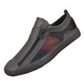 Men's Casual Leather Flat Zipper Shoes Fashion Slip-on Low Top Autumn Sneakers Driving Shoes