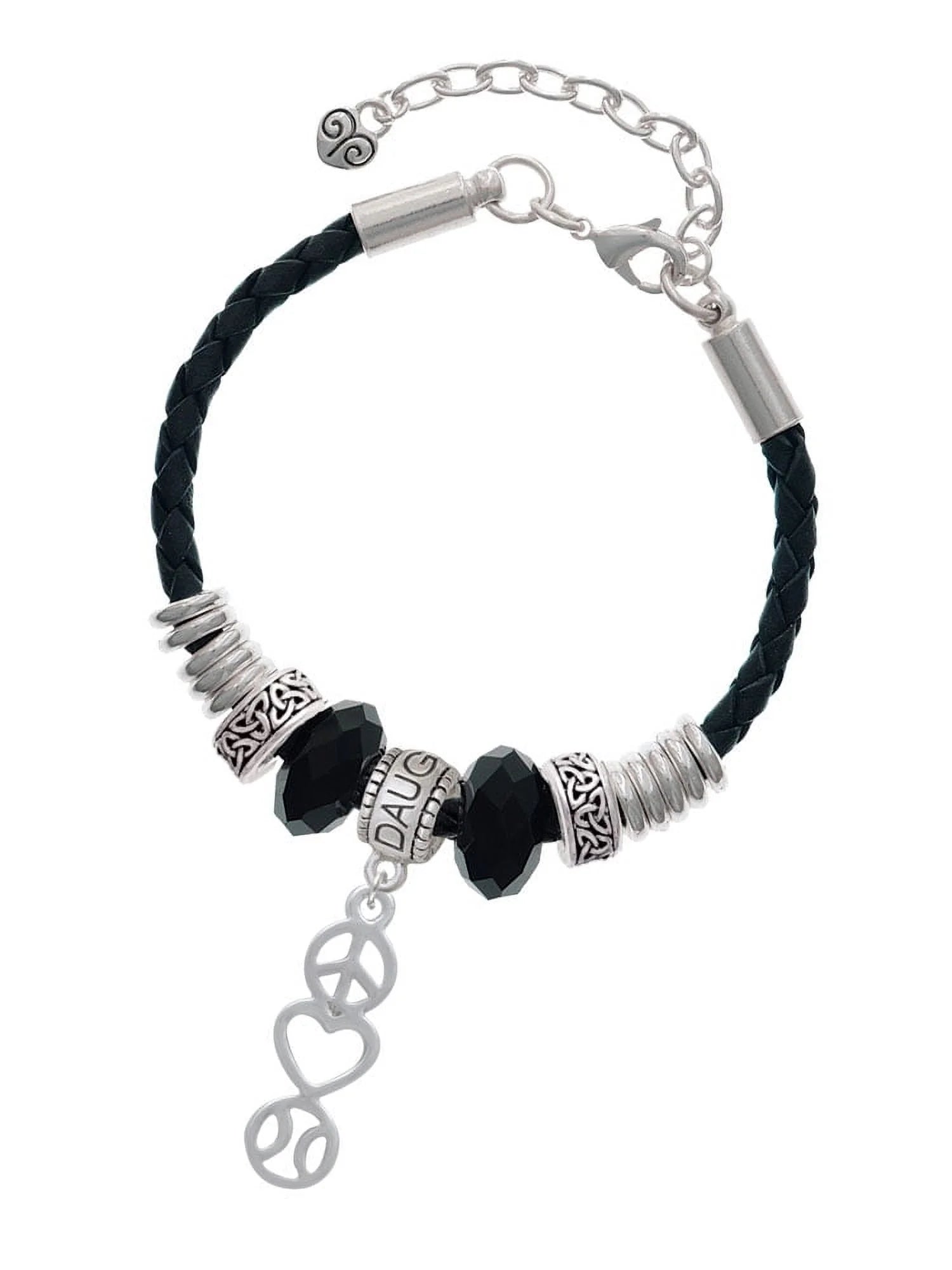 Delight Jewelry Peace - Heart - Softball Daughter Celtic Knot Leather Bead Bracelet, 7+2 Extender