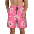 Kll Cartoon Pigs And Hearts Men'S Casual Summer Beach Shorts Hawaiian Shorts With Pockets-Small