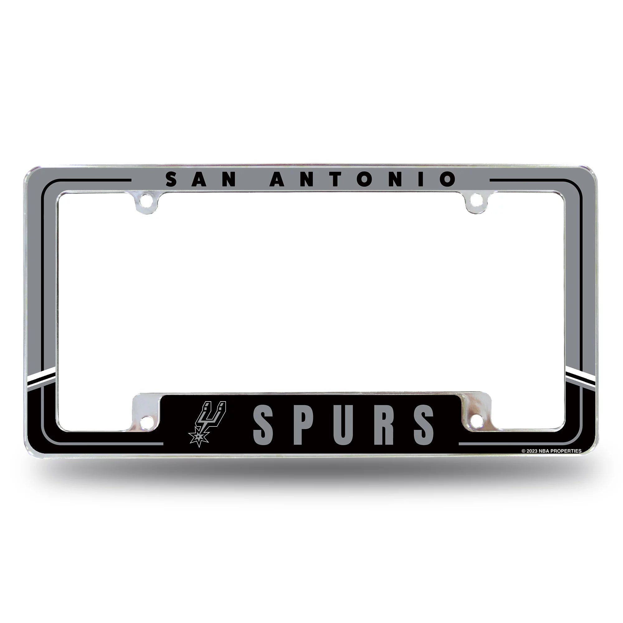 Rico Industries Basketball San Antonio Spurs Two-Tone 12 x 6 Chrome All Over Automotive License Plate Frame for Car/Truck/SUV