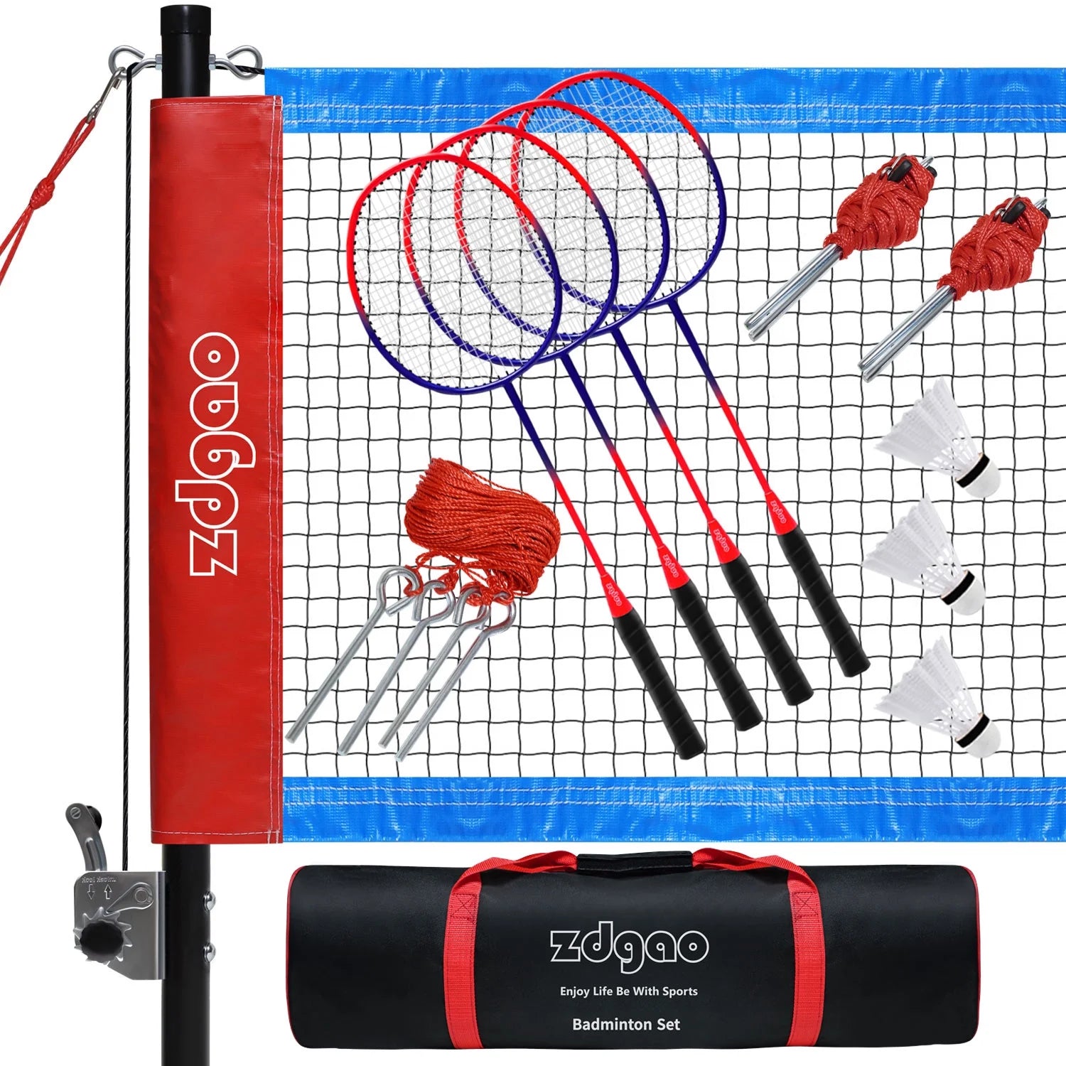 Zdgao Complete Badminton Set for Backyard with Winch System