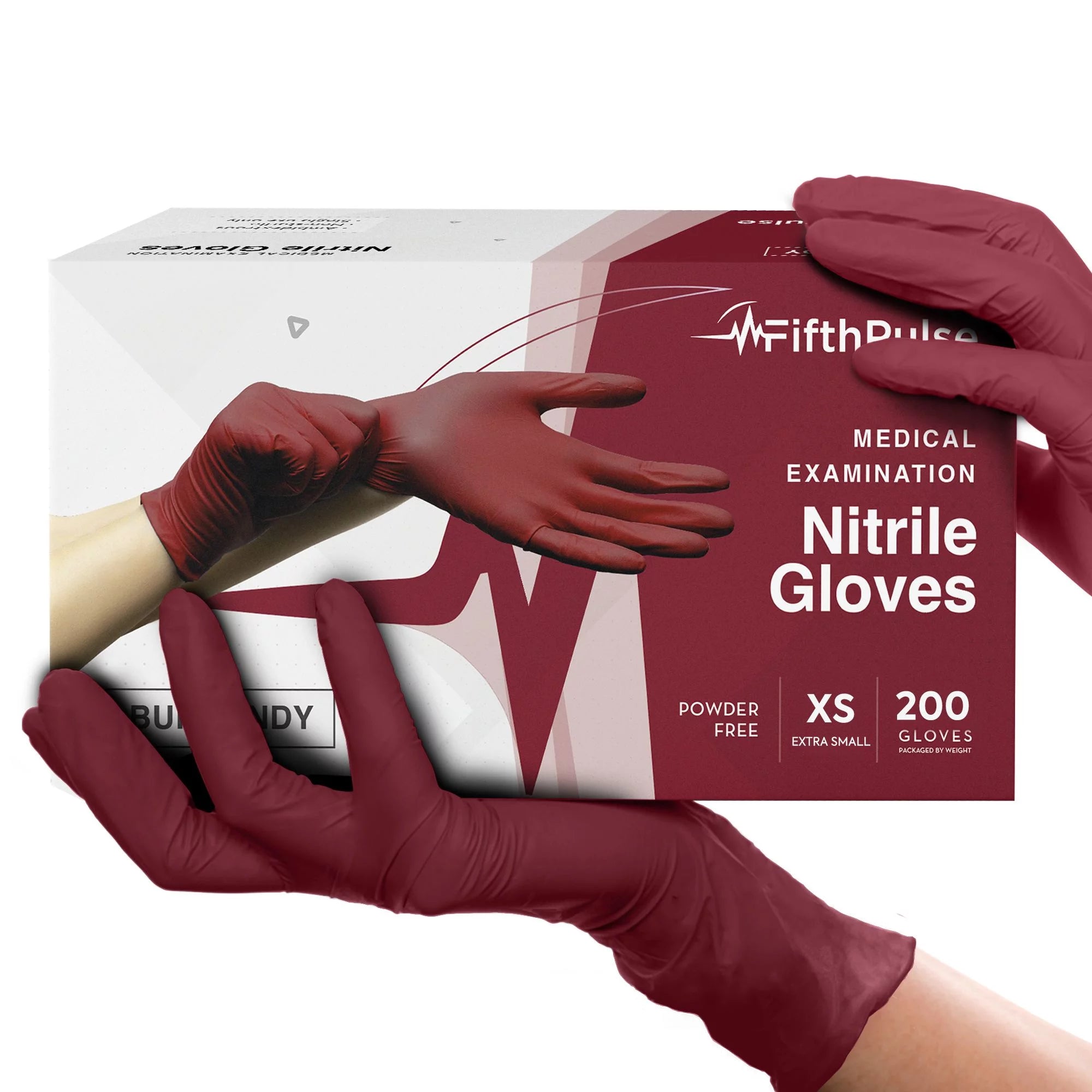 FifthPulse Burgundy Nitrile Disposable Gloves - 200 -XS-Powder and Latex Free - Surgical Medical Gloves