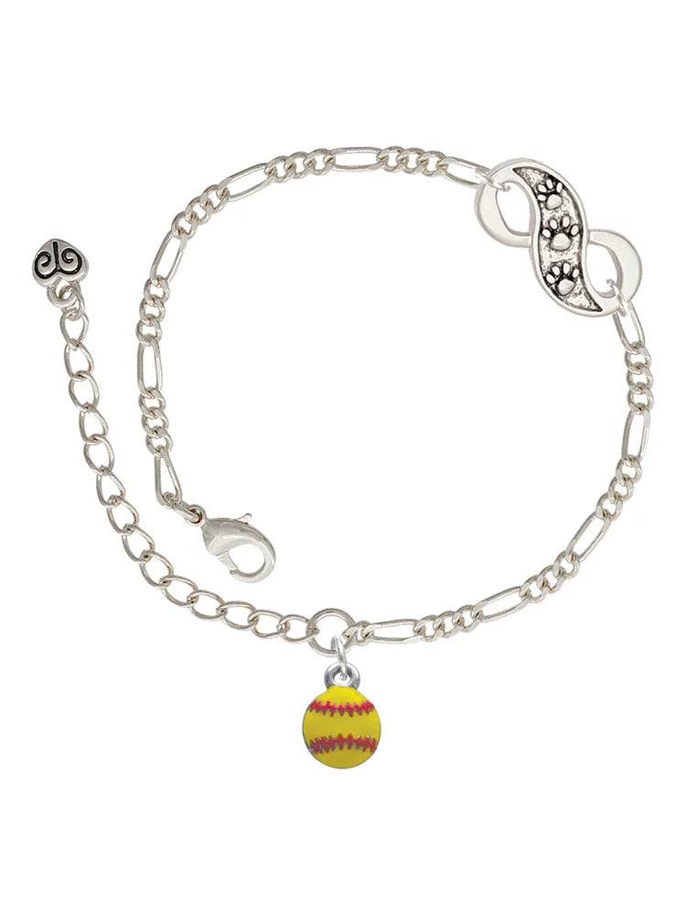 Delight Jewelry Silvertone Mini Yellow Softball - Silver-tone Paw Infinity Link Chain Bracelet, 6+2 Extender