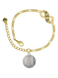 Delight Jewelry Silvertone Large Super Sparkle Crystal Clear AB Softball Gold-tone Paw Infinity Link Chain Bracelet, 6+2 Extender