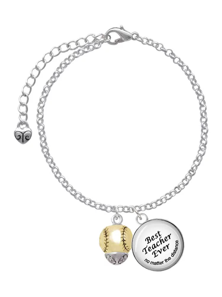 Delight Jewelry Goldtone Baseball/Softball Spinner Dome Best Teacher Ever Charm Bracelet