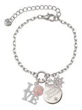 Delight Jewelry Love with Pink Softball Silvertone Discover Dream Explore Zoey Charm Bracelet, 6.5+2 Extender