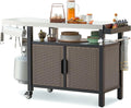 QCAI 53-Inch Dining Cart Table Storage Cabinet with XL Stainless Steel Countertop, Rolling Kitchen Island Worktable with Side Shelf and Wheels for Indoor Outdoor