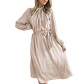 WILLBEST Womens Dresses Summer Bodycon Women's Long Sleeved Tie Satin Temperament and High End French Dress Independence Day