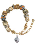 Silvertone 3-D Enamel Soccerball Spinner Two Tone Christian Bead Bracelet