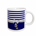 Nautical navy blue and white stripes - 2D ribbon bow graphic and printed anchor and starfish charms 11oz Mug mug-151234-1