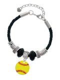 Delight Jewelry 3/4'' Enamel Softball Wife Celtic Knot Leather Bead Bracelet, 7+2 Extender