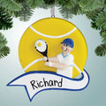 Personalized Tennis Male with Large Banner Christmas Ornament