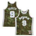 Men's Mitchell & Ness Tony Parker Camo San Antonio Spurs Hardwood Classics 2000/01 Ghost Green Swingman Jersey