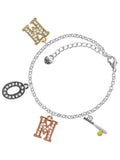 Delight Jewelry Silvertone Enamel Softball and Bat Multi-Colored Crystal Mom Charm Bracelet