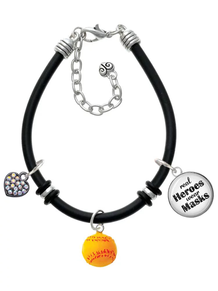 Delight Jewelry Resin 1/2 Softball Dome Real Heroes Wear Masks Black Rubber Charm Bracelet