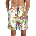 Kll Birds And Flowers Men'S Casual Summer Beach Shorts Hawaiian Shorts With Pockets-Small
