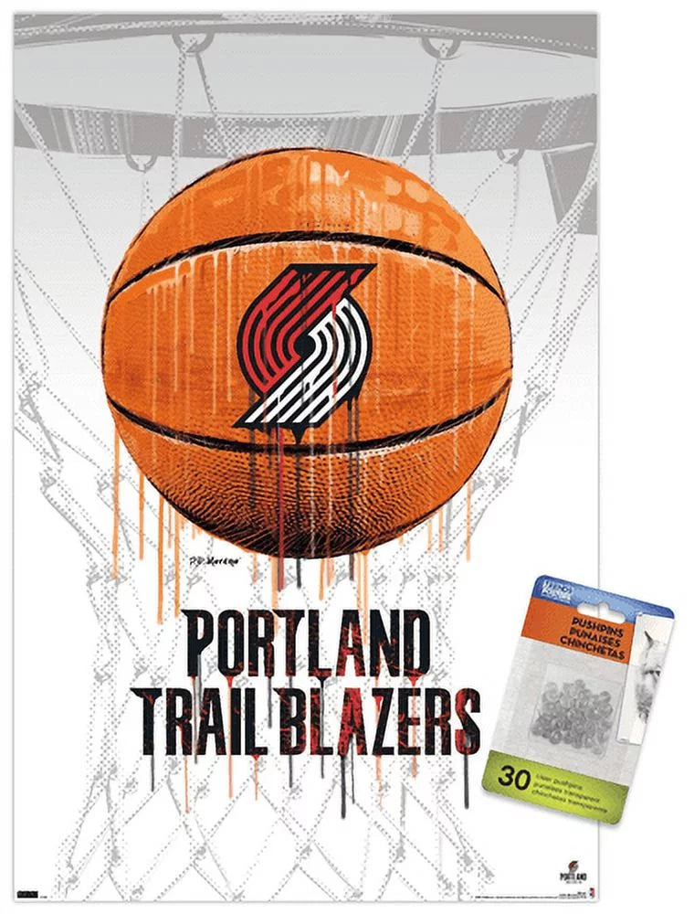NBA Portland Trail Blazers - Drip Basketball 21 Wall Poster with Pushpins, 14.725 x 22.375