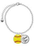 Delight Jewelry 3/4'' Enamel Softball - Domed Thank You Charm Bracelet, 6+2