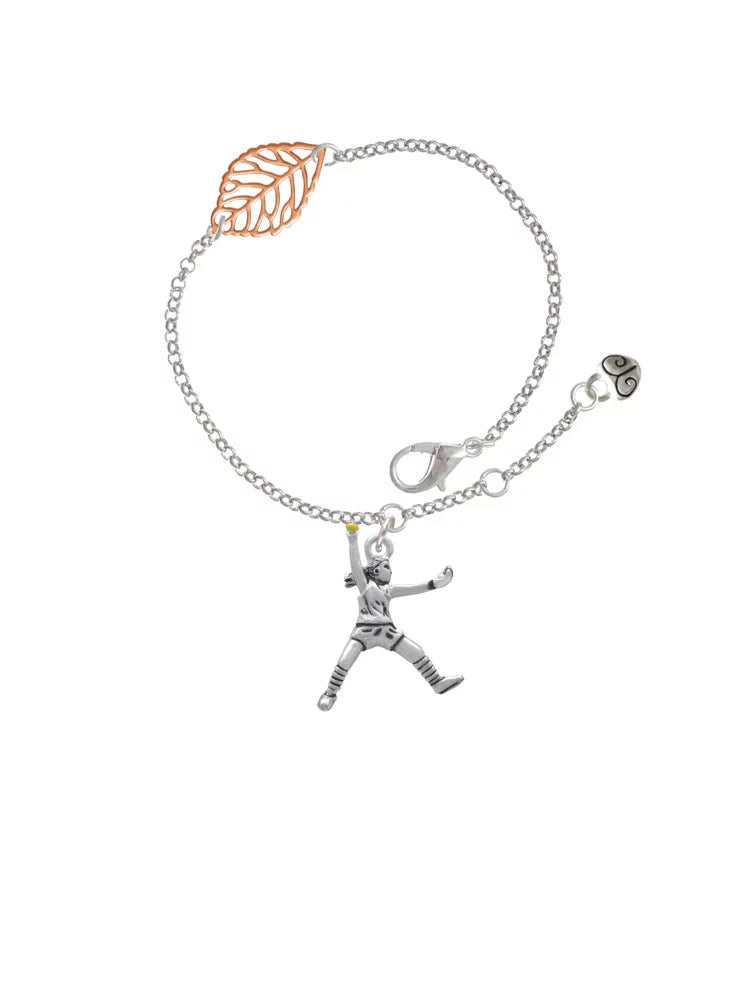 Delight Jewelry Silvertone Large Softball Pitcher - Rose Goldtone Leaf Delicate Bracelet, 6.25+1.75