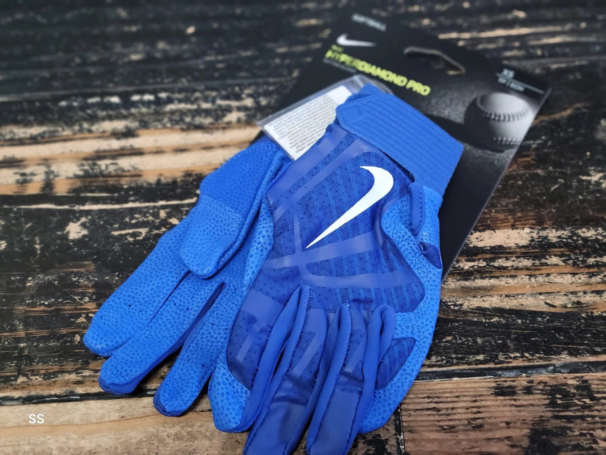 Nike Hyperdiamond Pro Blue Leather Baseball/Softball Batting Gloves Men size S