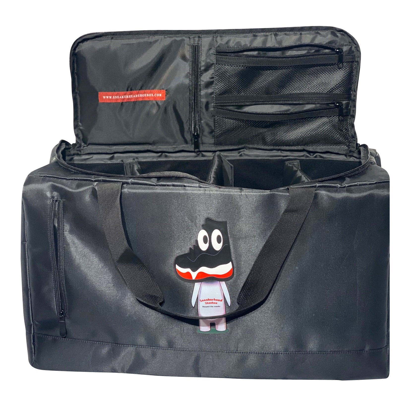 Sneakerhead Large Premium Shoe Bag & GYM, Travel Luggage Duffel Bag with 4 Adjustable Compartments for Sneakers, Clothing (Black)?