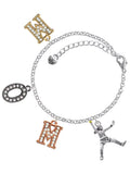 Delight Jewelry Silvertone Large Softball Pitcher Multi-Colored Crystal Mom Charm Bracelet