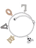 Delight Jewelry Silvertone Enamel Soccer ball ''Rocks'' Multi-Colored Crystal Love Charm Bracelet