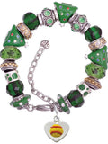 Silvertone Softball in Heart Green Christmas Bead Bracelet
