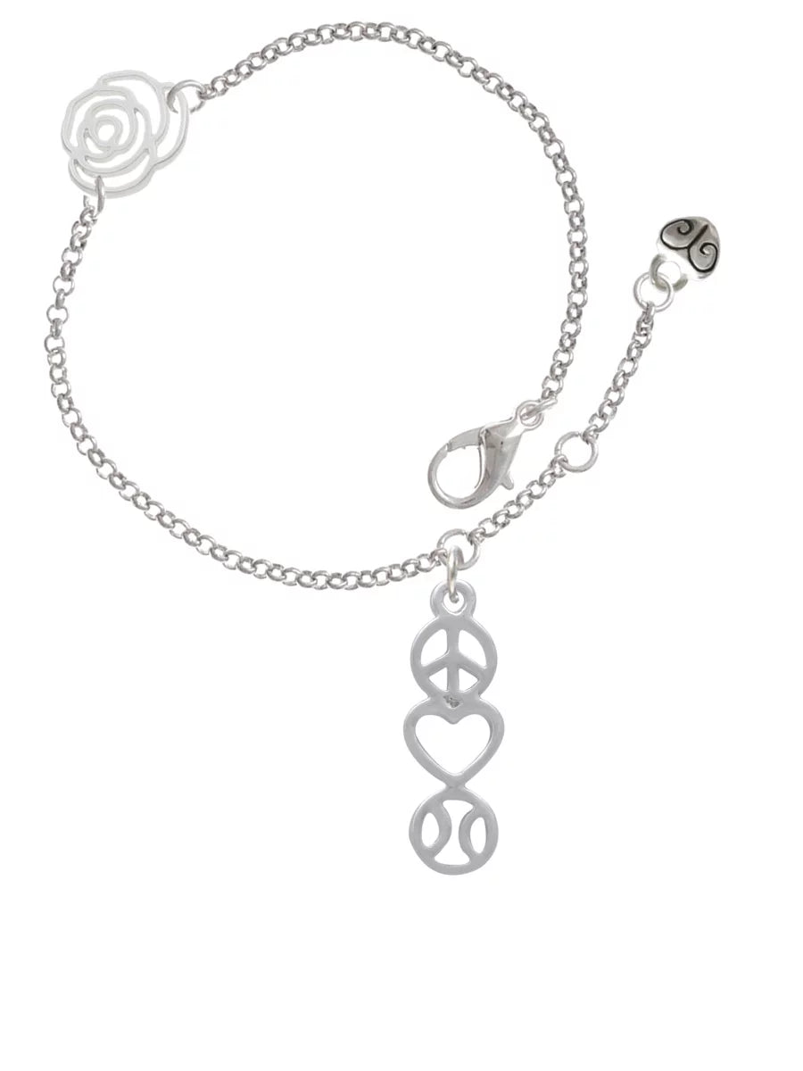 Delight Jewelry Peace - Heart - Softball Silver-tone Rose Link Chain Bracelet, 6.25+1.75 Extender