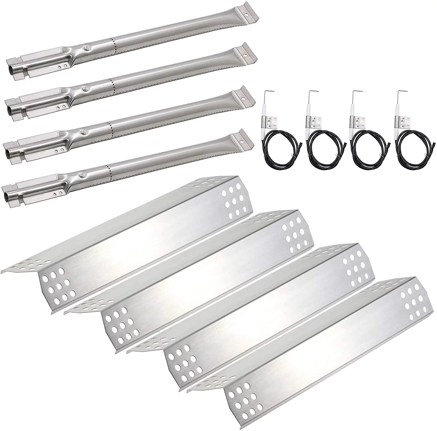 Hisencn Replacement Parts for Kitchen Aid 720-0733A 720-0745 720-0745B 740-0781 Stainless Steel Burner, Heat Plate Shield Tent, Igniter Electrode Repair Kit Grill Parts for Kitchen Aid 4 Burner Grill