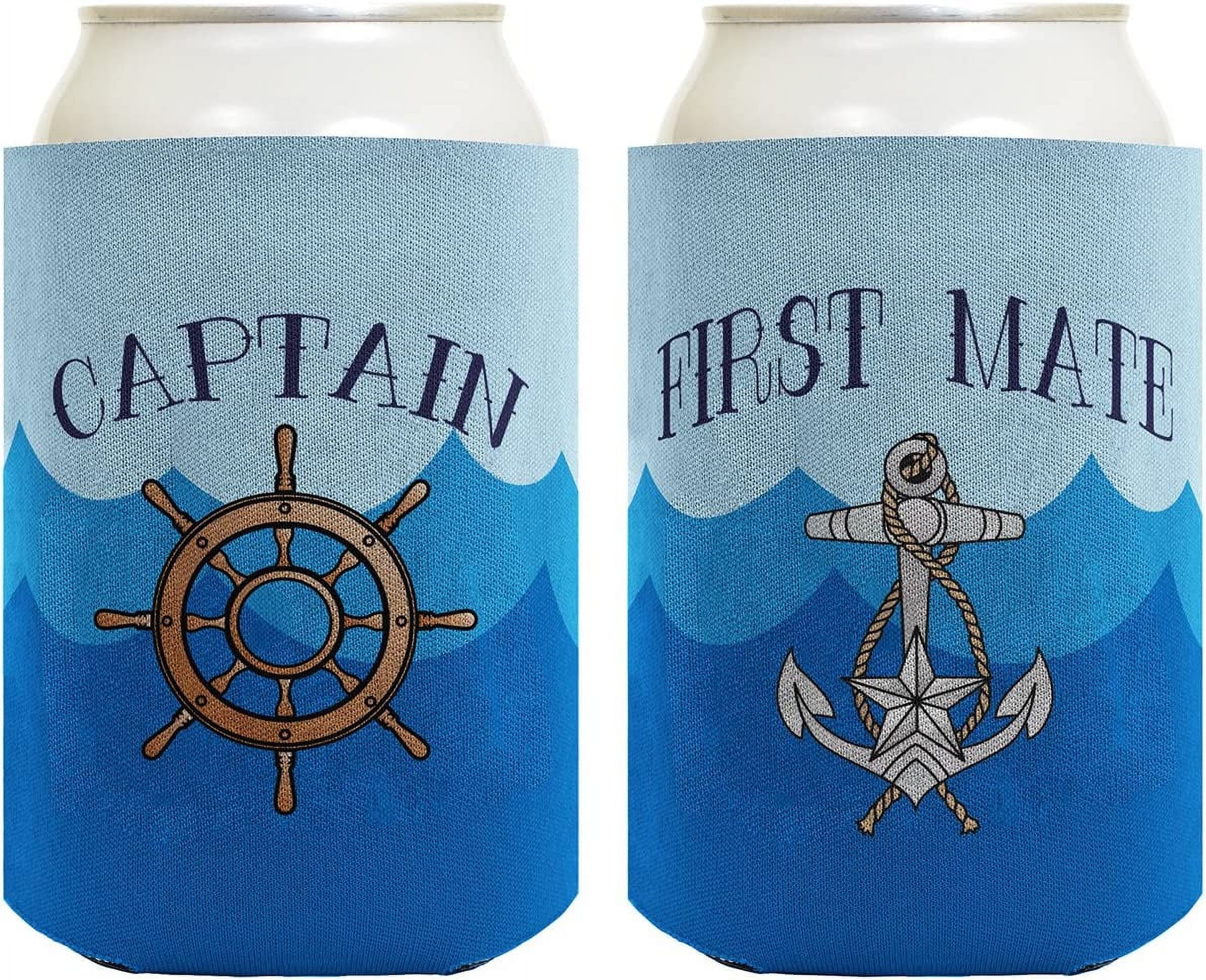 Boating Gifts Captain First Mate Bundle Diving Gifts 2 Pack Can Coolie Drink Coolers Coolies Waves