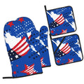 LAKIMCT Statue Liberty American Flags Oven Mitts and Pot Holders Sets Non-Slip Potholders Heat Resistant Oven Gloves for Kitchen Baking Cooking BBQ, 4-Piece Set