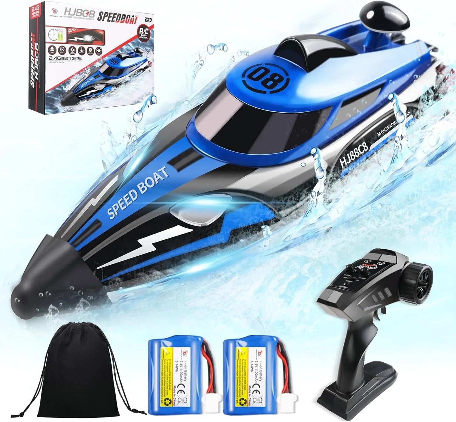 Richgv Remote Control Boat High Speed RC Boat Toys for Kids Adults, 25+ MPH Fast Electric RC Boat for Pools Lakes with 2.4GHz Remote Control
