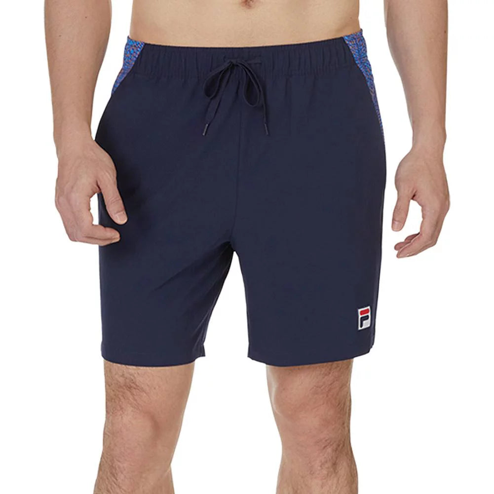 Fila Men`s Deuce Court Printed Woven Tennis Short Fila Navy and Geo Print (  SMALL   )