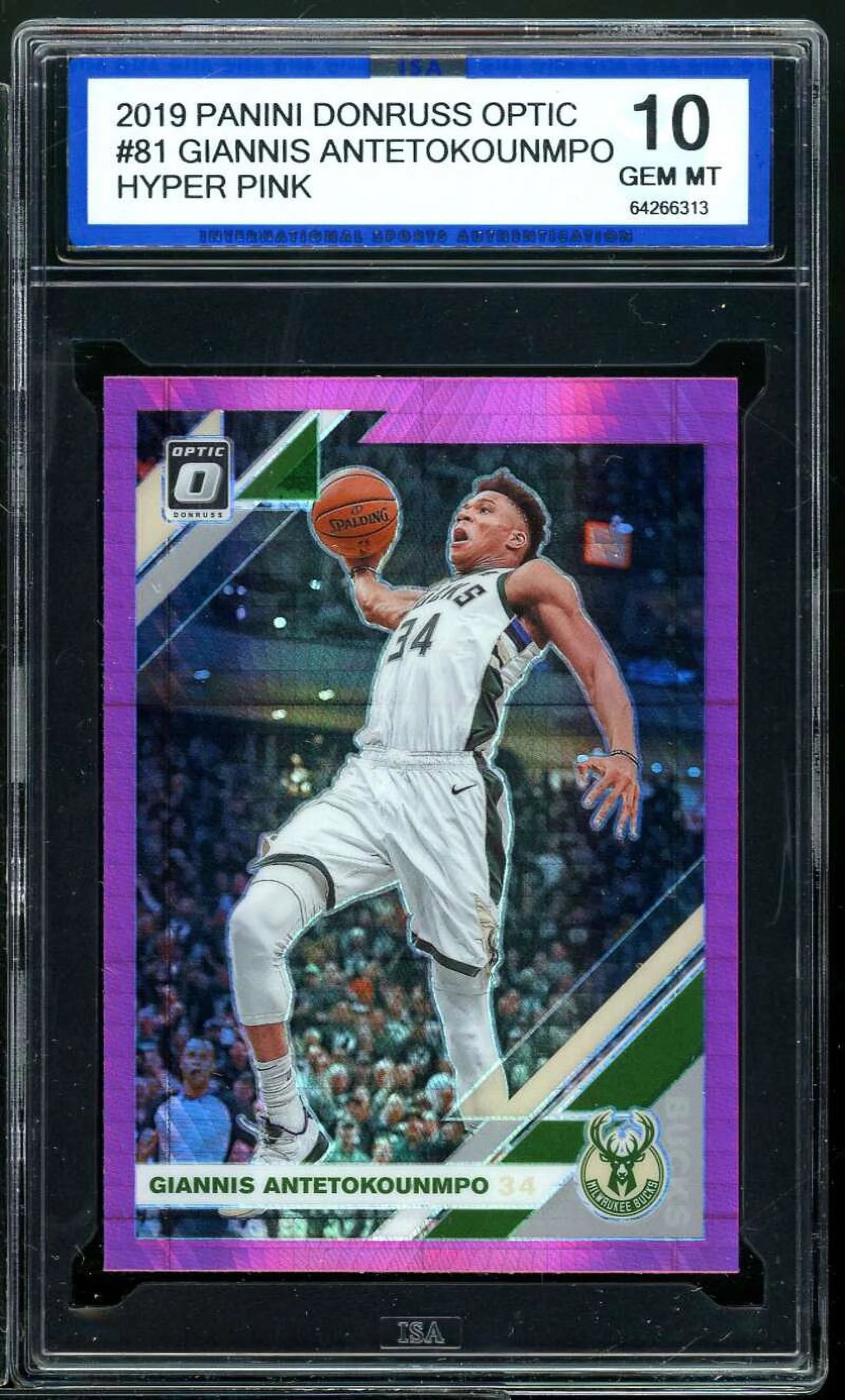 Giannis Antetokounmpo 2019-20 Panini Donruss Optic Hyper Pink #81 ISA 10 GEM MT