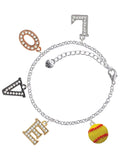 Delight Jewelry Silvertone Large Optic Yellow Softball Multi-Colored Crystal Love Charm Bracelet