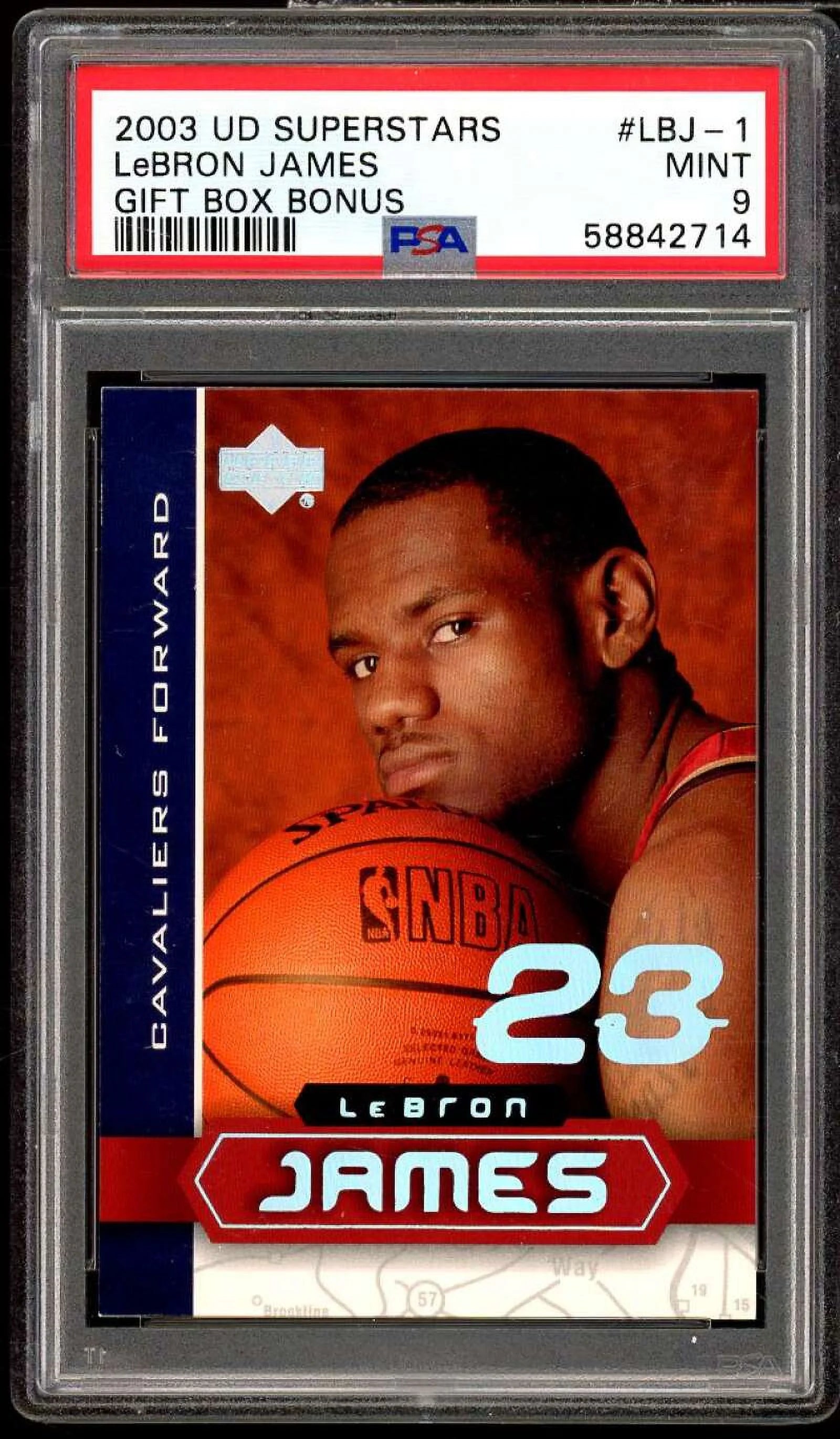 LeBron James Rookie Card 2003 UD Superstars Gift Box Bonus #LBJ-1 PSA 9 (Look)