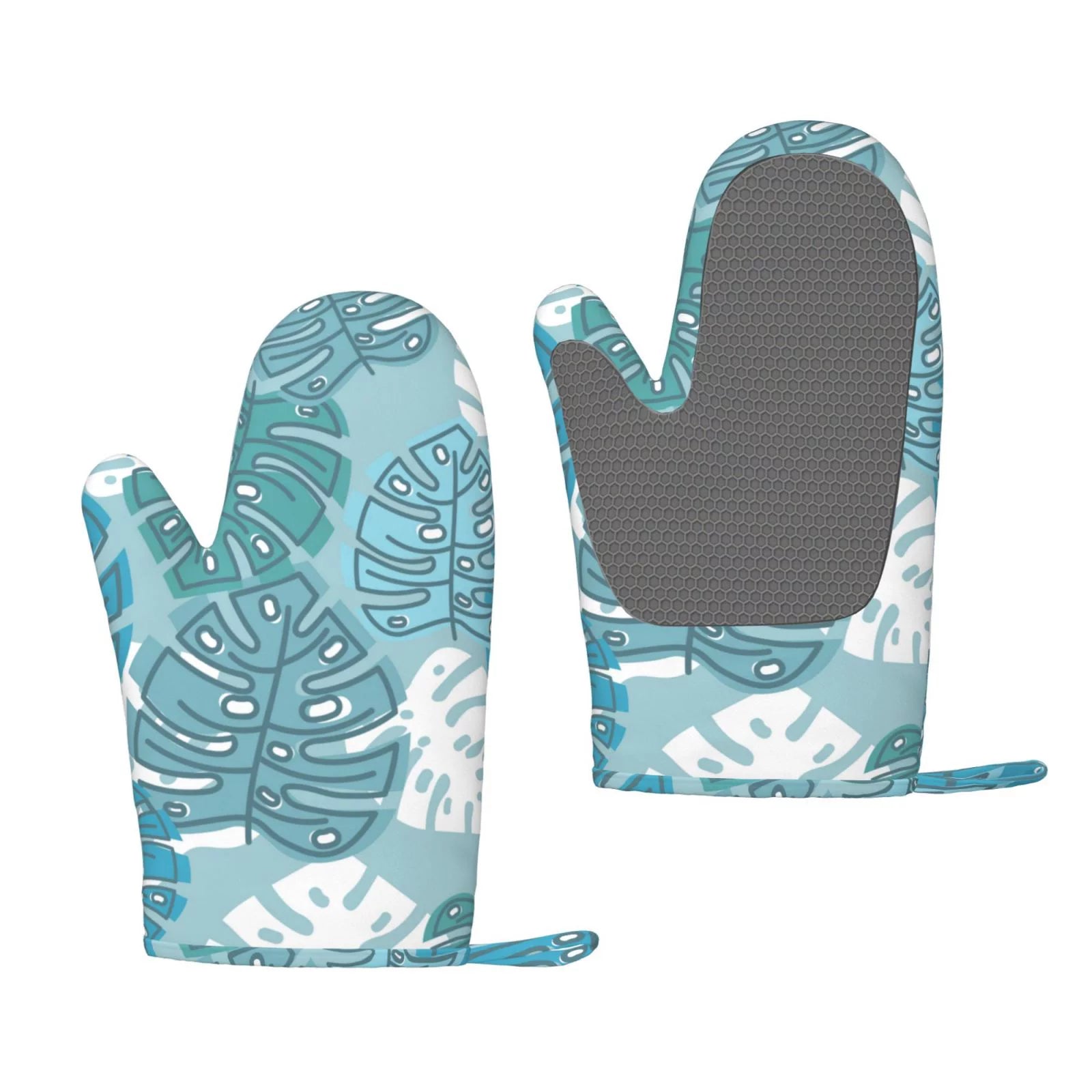 ZNDUO Kitchen Oven Gloves, Durable Heat Resistant Oven Gloves with Quilted Liner Non-Slip Textured Grip Perfect for BBQ, Baking, Cooking and Grilling, Abstract Leaf Texture