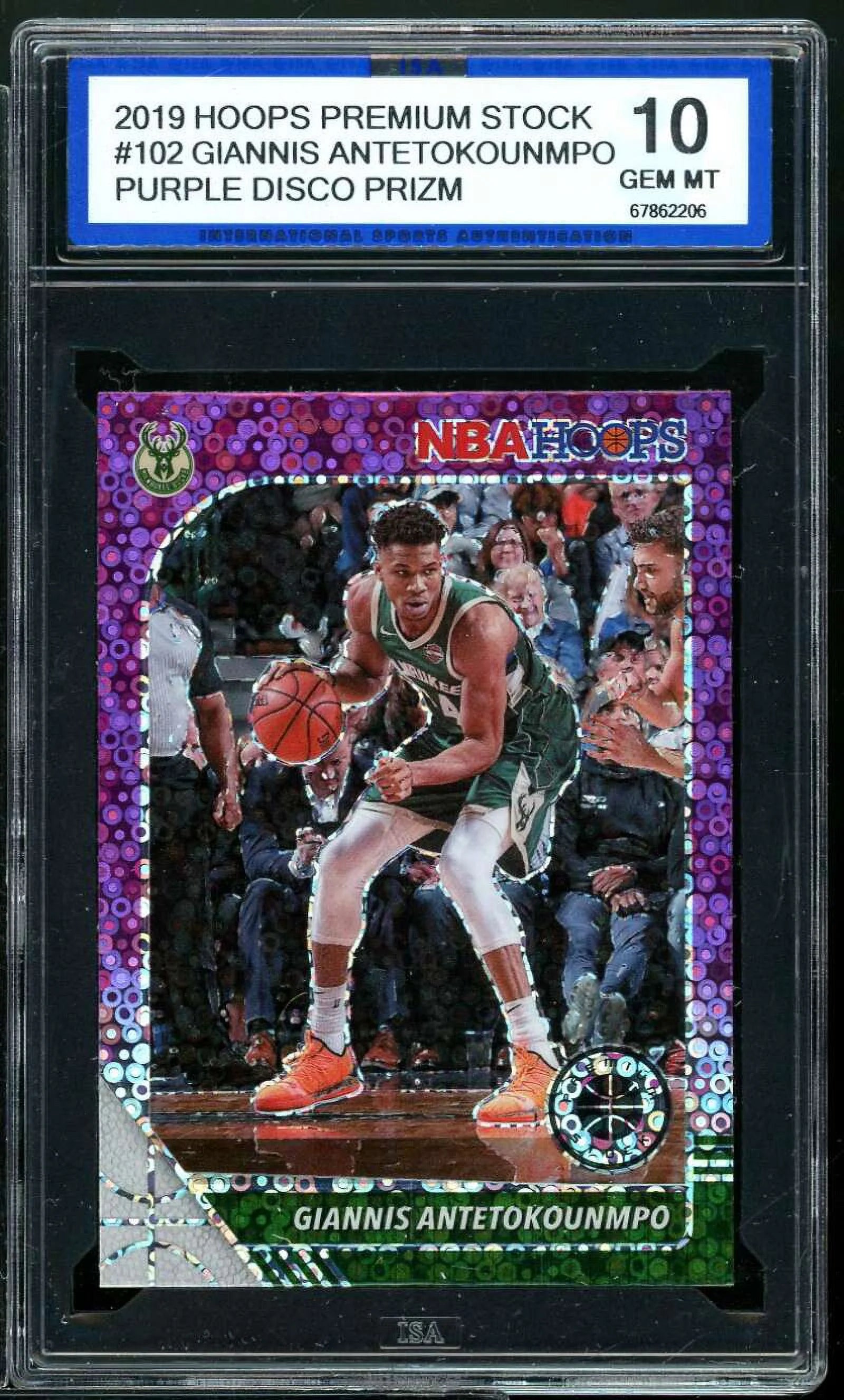 Giannis Antetokounmpo 2019-20 Hoops Premium Stock Purple Disco ISA 10 GEM MINT