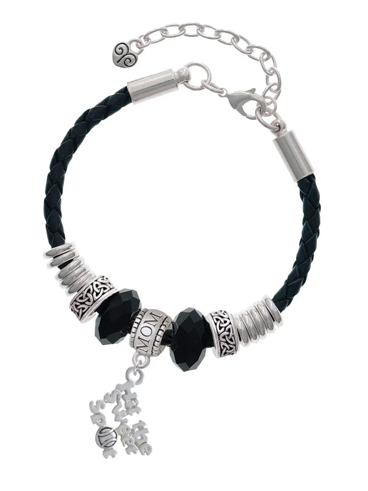 Delight Jewelry Silvertone Hit the Sweet Spot with Softball Mom Celtic Knot Leather Bead Bracelet, 7+2 Extender