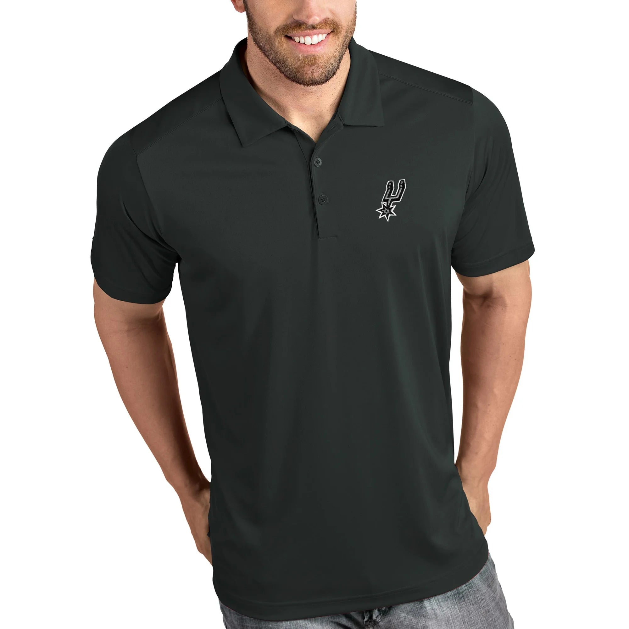 Men's Antigua Charcoal San Antonio Spurs Tribute Polo